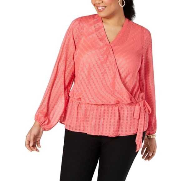 INC International Concepts Tops - New INC Womens Plus Faux-Wrap Ruched Top​